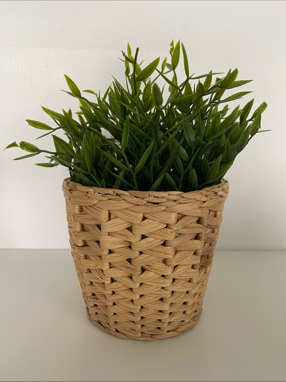 IKEA Tan Woven Basket with Lush Green Faux Plant